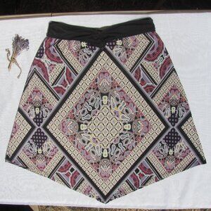 NWT Gorgeous Purple Black Graphic Midi Skirt Sz S Handmade Upcycled Boho Hippie